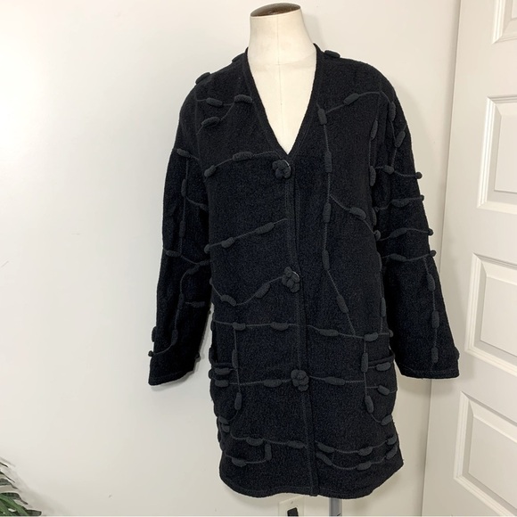 renée Legault Artisanal Designer Unique Wool Blend Black Cardigan Jacket Small - Picture 4 of 10